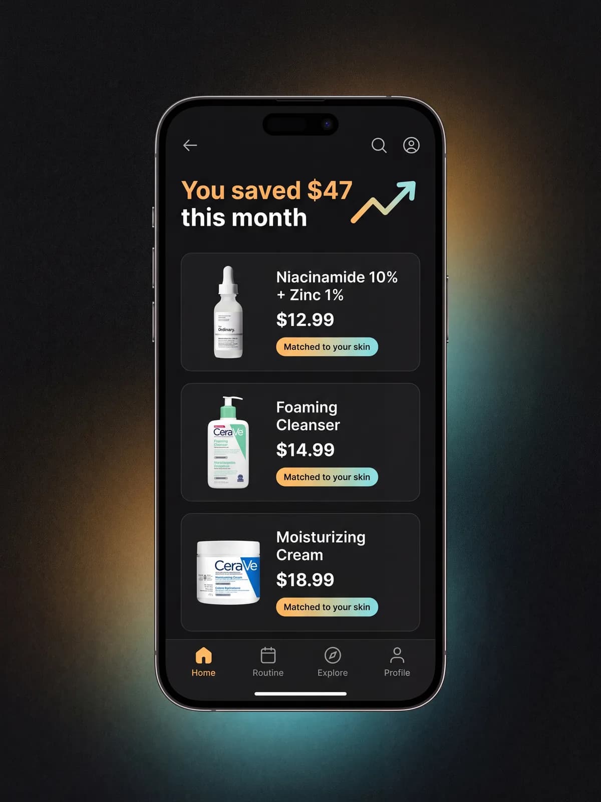 App screen with matched products and savings